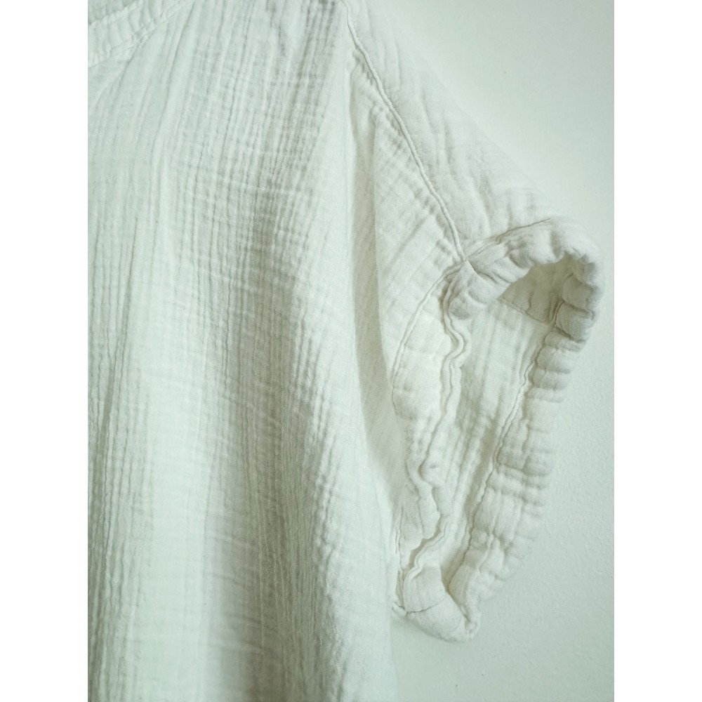 Quince Organic Cotton Gauze Roll Sleeve Shirt White XL LB28720 Henley Top - Picture 3 of 5